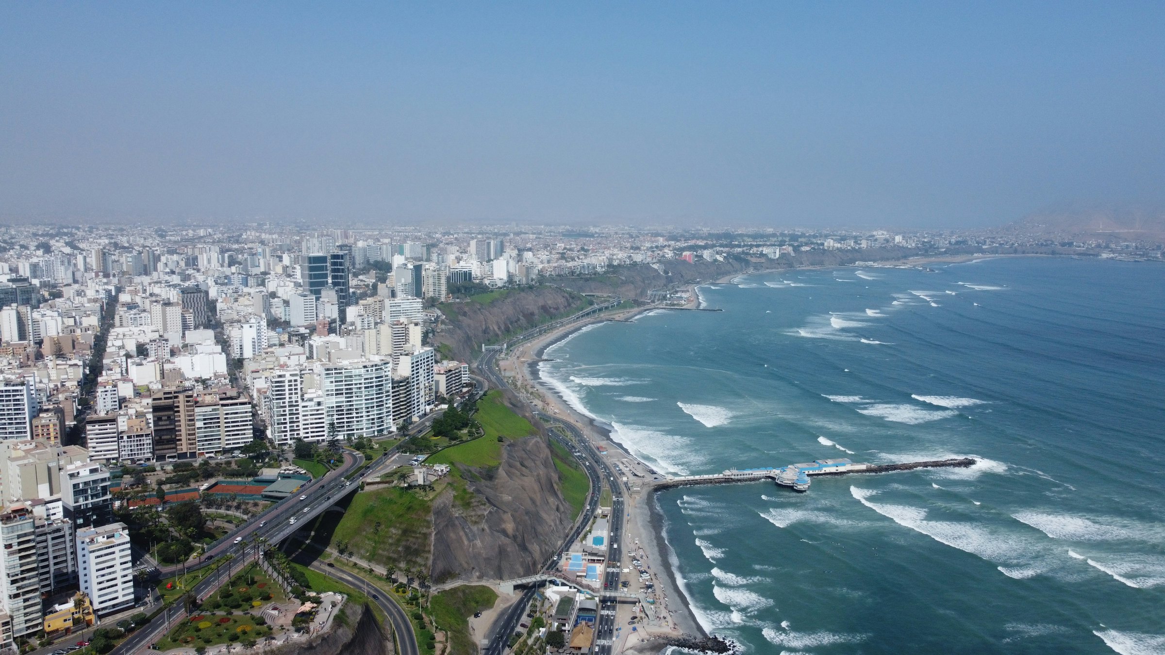 Panoramic view of Lima's Costa Verde coastline